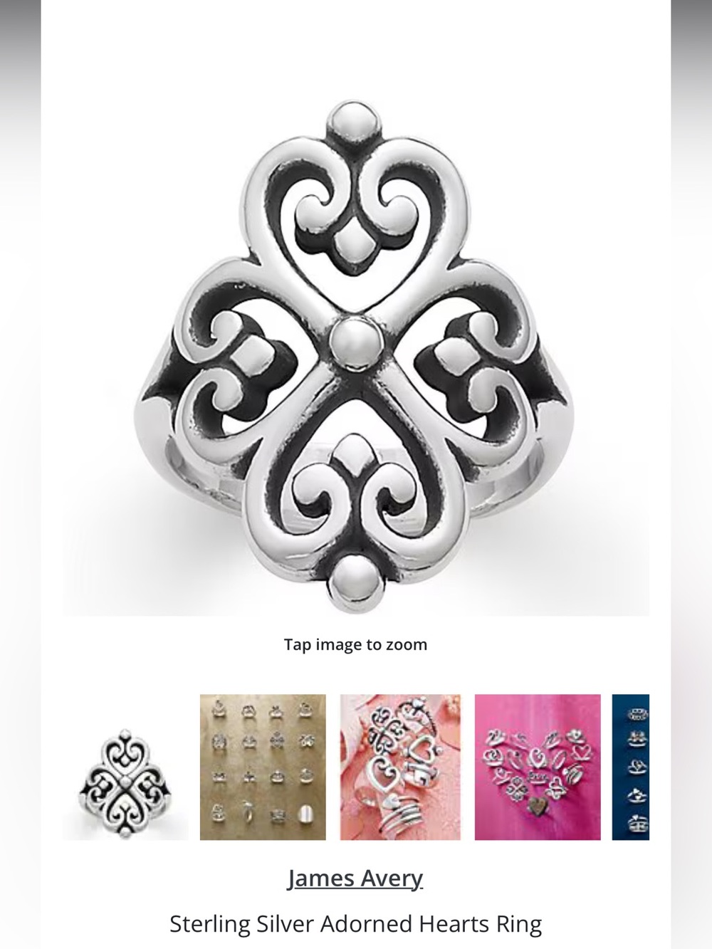 Retiring James Avery Sterling Silver Heart Scroll Ring - Silver